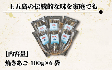 【上五島の伝統的な味をご家庭で】五島列島産 厳選 焼きあご 100g×6袋【新魚目町漁業協同組合】[RBC002]