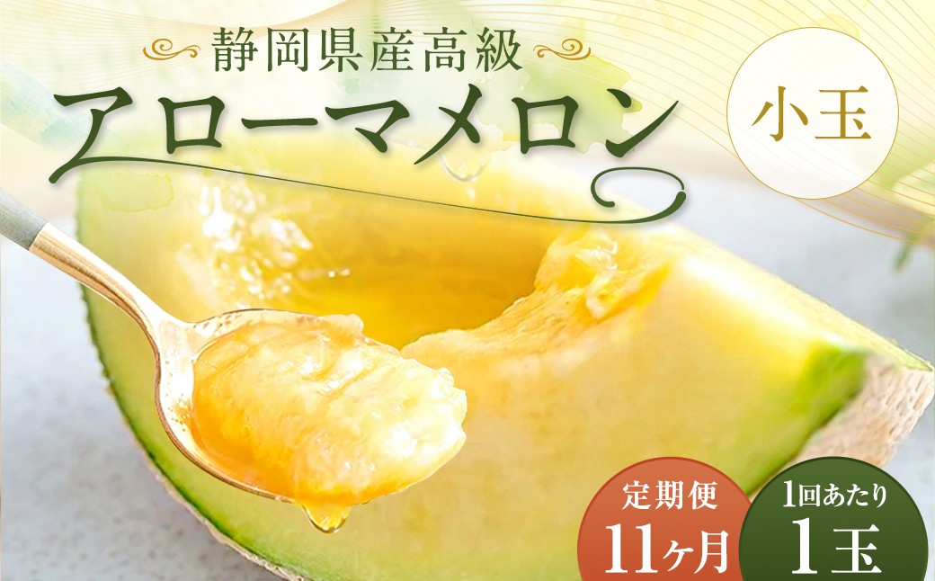 
            【11ヶ月定期便】静岡県産 高級アローマメロン 小玉 1玉（約0.9kg以上） 化粧箱入 メロン めろん くだもの 果物 果実 フルーツ ガラス温室栽培 ブランド 国産 静岡県 菊川市 常温
          