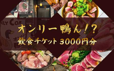 オンリー鴨ん!? 飲食チケット 3000円分（1000円×3枚） 【kt107-005】