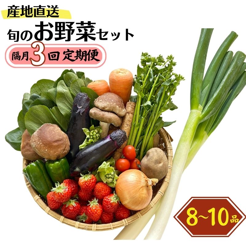 【ふるさと納税】定期便【隔月3回お届け】旬の野菜セットを直売所からお届け 8～10品詰め合わせ 大根・白菜・春菊・アスパラ菜・しいたけ・ほうれん草・ふきのとう・タラの芽・山菜・にんじん・イチゴ・トマト・きゅうり・ピーマン・ジャガイモ・玉ねぎ・長ネギ・里芋 JA