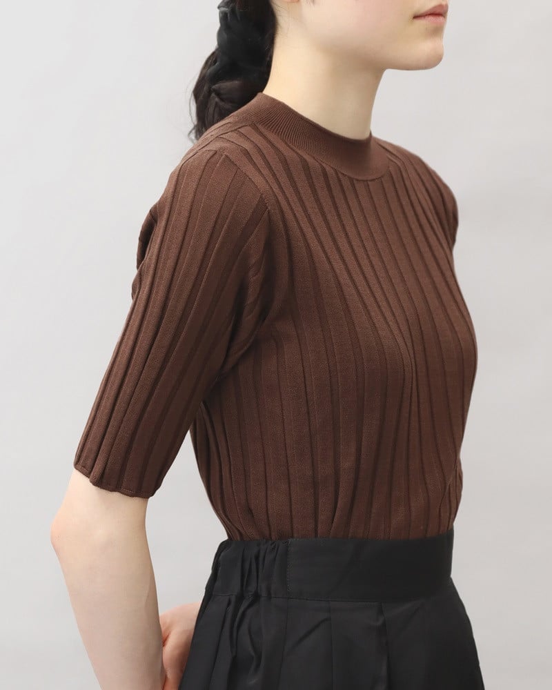 
            【天然素材/シルク】ワイドリブモックネックプルオーバー　日本製[5839-1901]
          