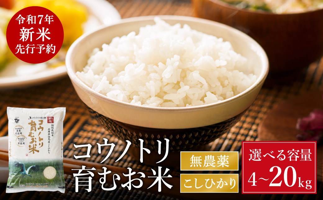 
            【令和7年産先行予約】新米 無農薬 米 4kg・5kg・8kg・10kg・15kg・20kg コウノトリ育むお米 新米 但馬産 こしひかり 兵庫県産（94-001・94-002）無農薬 お米 精米 白米 コウノトリ米 コシヒカリ 農薬不使用 特別栽培米 新米 予約 コメ こめ ご飯 ライス 無農薬米
          