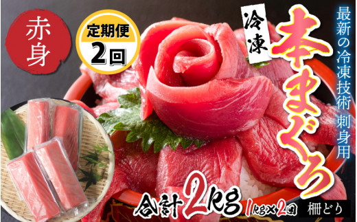 
【定期便】【2ヶ月連続お届け】刺身用！本マグロ 赤身（柵どり）1kg × 2回 【最新の冷凍技術】[G-11004]
