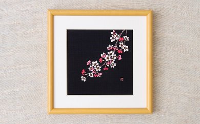 天然藍染額絵 20cm×20cm 桜柄 工芸品 工芸品 工芸品 工芸品 工芸品  I17 