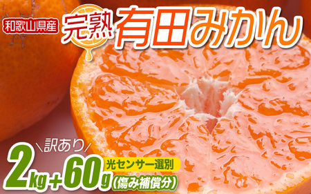 ＜先行予約＞＜12月発送予定＞家庭用 濃厚みかん2kg+60g（傷み補償分）【わけあり・訳あり】【光センサー選果】※北海道・沖縄・離島配送不可 / 和歌山 ミカン オレンジ 柑橘 フルーツ 果物 くだもの 旬 有田みかん【ikd706A-3】