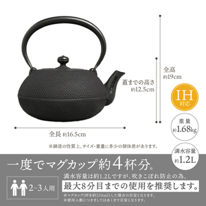  ★南部鉄瓶 奥州市7年連続1位★ 南部鉄器 鉄瓶 姥口アラレ 1.2L 【及春鋳造所 作】 IH調理器 伝統工芸品 やかん ケトル キッチン用品 食器 日用品 雑貨 日本製 [Y0035]