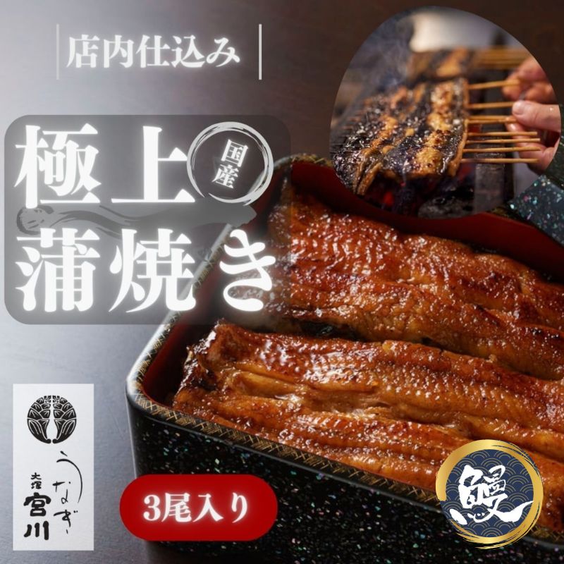 【ふるさと納税】大塚 うなぎ宮川　国産うなぎ蒲焼き(真空パック) 3尾　鰻 うなぎ ウナギ 蒲焼 蒲焼き 国産 新鮮 たれ付 真空 簡単 お取り寄せ 豊島区 東京