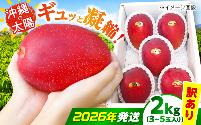 【2026年7月上旬より順次発送】【訳あり】沖縄市産マンゴー「太陽のめぐみ」 2kg(3～5玉) 南国フルーツ 産地直送 新鮮 沖縄県産 ギフト 沖縄市 / 比嘉マンゴー園 [BCEW004]
