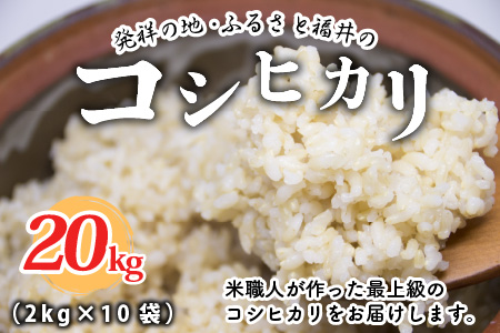 【令和7年産】（玄米）特別栽培米 コシヒカリ匠 20kg (2kg × 10袋)　栽培期間中農薬不使用 / コシヒカリ こしひかり 白米 お米 [J-2913_02]