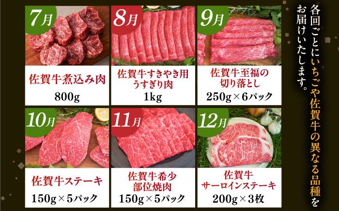 【先行予約】【全12回定期便】佐賀県の生産者を応援！いちごと佐賀牛を楽しむ定期便 / 白いちご いちご ステーキ ハンバーグ 切り落とし 佐賀牛 / 佐賀県ふるさと納税 [41AAZZ008]