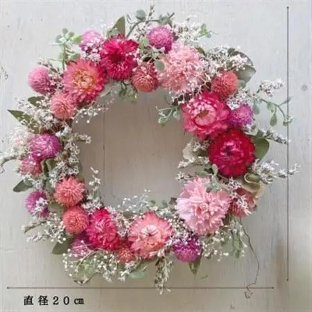 信州八ヶ岳の麓から贈るドライフラワーリースS(ピンク)【1660999】
