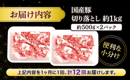 【6回定期便】 長崎県産 豚 切り落とし 1kg CFA012 国産豚 こま切れ 便利 小分け