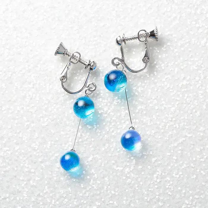 ジュエリー イヤリング 2連 アクセサリー 湖水 ガラス細工 ハンドメイド 手作り 北海道 弟子屈町 2469