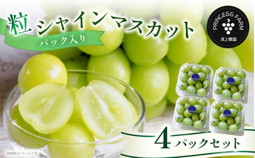 粒シャインマスカット （パック入り） 4パック 約1.3㎏ 家庭用　愛媛県西条市 【8月下旬～10月発送】 【先行予約】 ｜ぶどう 農家直送 シャインマスカット 完熟 人気 種なしぶどう フルーツ 果物 家庭用 【オンライン決済限定】