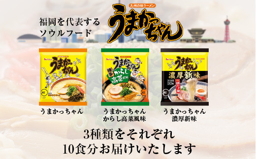 うまかっちゃんセット 30食(3種類×各10食) [M244P1-5] ラーメン 豚骨 インスタント 乾麺 即席麺 拉麺 保存食 九州 濃厚新味 高菜
