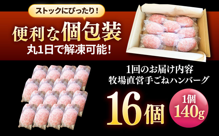 【12回定期便】牧場直営店の手作りハンバーグ（140g×16個）【川﨑畜産】 [IAX062]