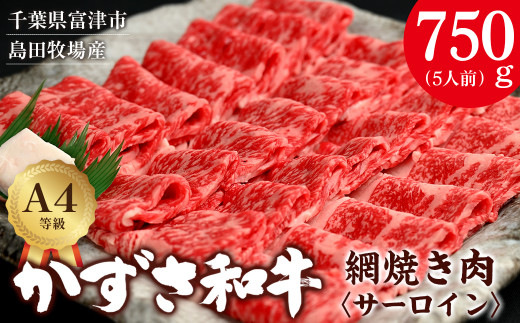 富津市産「かずさ和牛」網焼き肉（サーロイン）750g／5人前【KYS-75】　かずさ和牛 ブランド 和牛 黒毛和牛 銘柄牛 焼肉 網焼き肉 化粧箱 A4 サーロイン 国産 和牛 牛肉 肉 霜降り 冷凍 贈答用 家庭用 お歳暮 お中元 プレゼント ごちそう おすすめ 千葉県