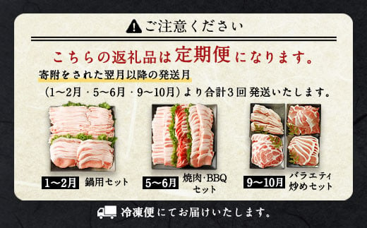 【3回定期便】大分県産ブランド豚「米の恵み」季節の定期便セット 計4.8kg（1～2月・5～6月・9～10月）定期便 豚肉