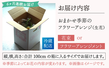 【定期便６回】おまかせ季節のフラワーアレンジ（生花）×６ヶ月  お好み、着日指定可能