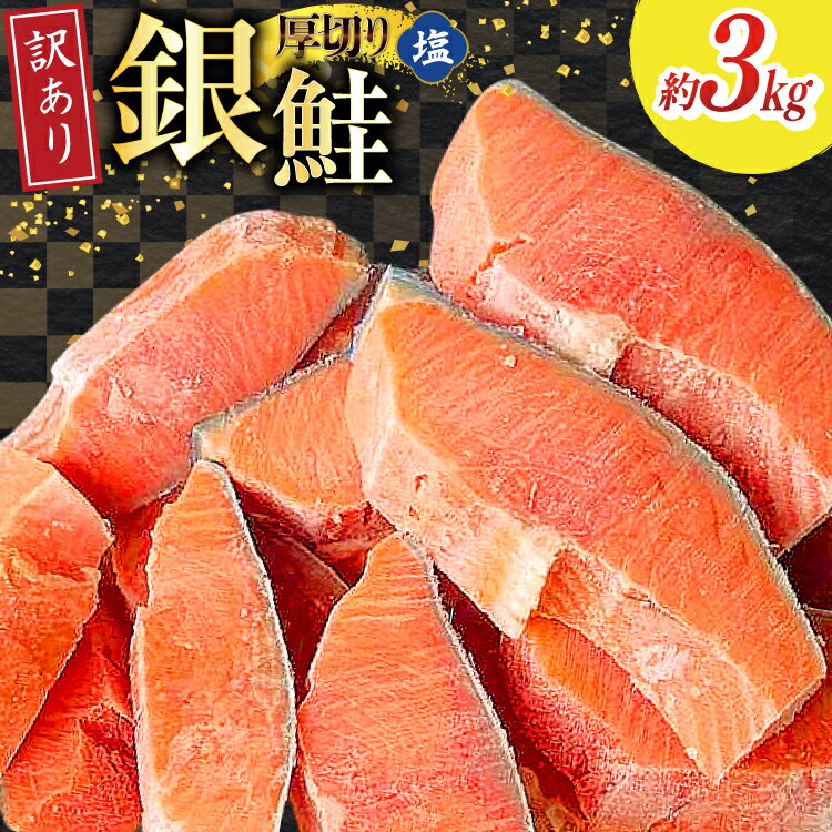 【ふるさと納税】 訳あり 無添加 減塩 塩銀鮭 【厚切り】 切身 総重量 3kg [足利本店 宮城県 気仙沼市 20565553] 魚 魚介類 サーモン 鮭 海鮮 魚介 塩分控えめ 甘塩味 さけ サケ 鮭切身 シャケ 切り身 銀鮭切り身 簡易包装 規格外 不揃い 家庭用 訳アリ 冷凍