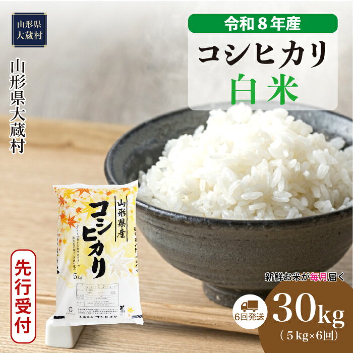 【ふるさと納税】＜令和8年産米先行受付＞ 大蔵村 コシヒカリ ＜白米＞ 定期便 30kg （5kg×1ヶ月間隔で6回お届け）