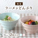 【ふるさと納税】【美濃焼】 ラーメンどんぶり 軽量 19cm カラーボーダー 2色 セット （ ブルー / ピンク ） 【丸半製陶所】≪多治見市≫ 食器 丼 ボウル [TDG007]