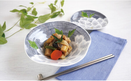 有田焼 泰山 うす墨牡丹 手なぶり平菓子鉢 銘々皿セット A40-225