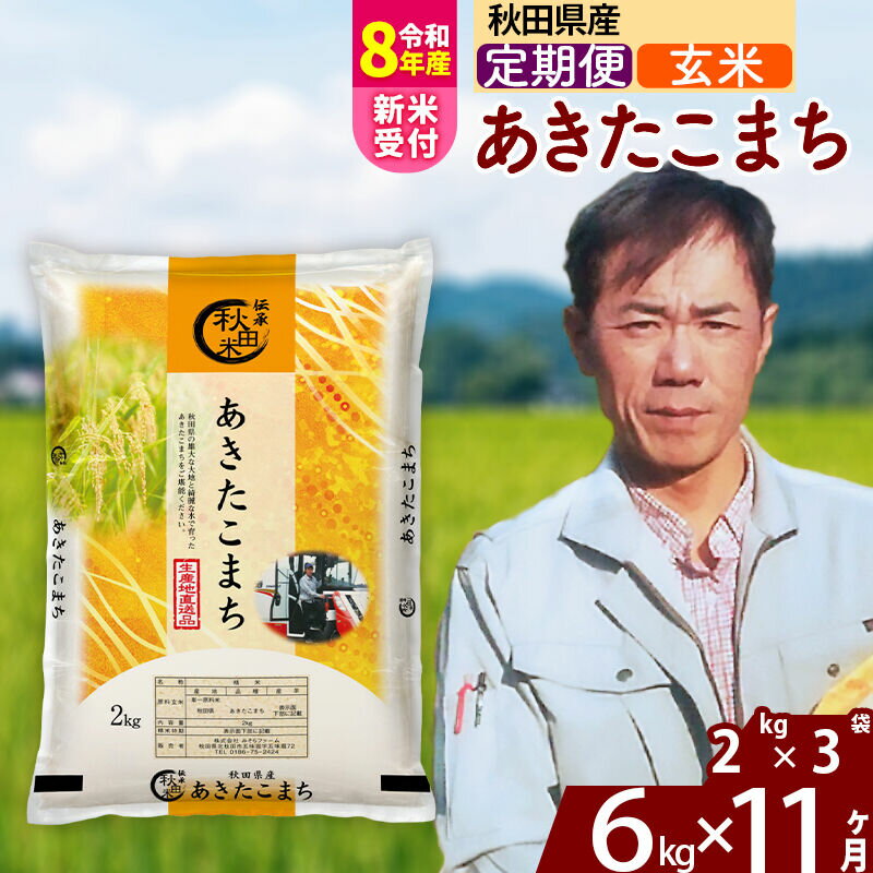 【ふるさと納税】※R8産新米予約※ 《定期便11ヶ月》秋田県産 あきたこまち 6kg【玄米】(2kg小分け袋) 2026年産 令和8年産 お届け周期調整可能 隔月に調整OK お米 みそらファーム [みそらファーム 秋田 お米 あきたこまち 米どころ]