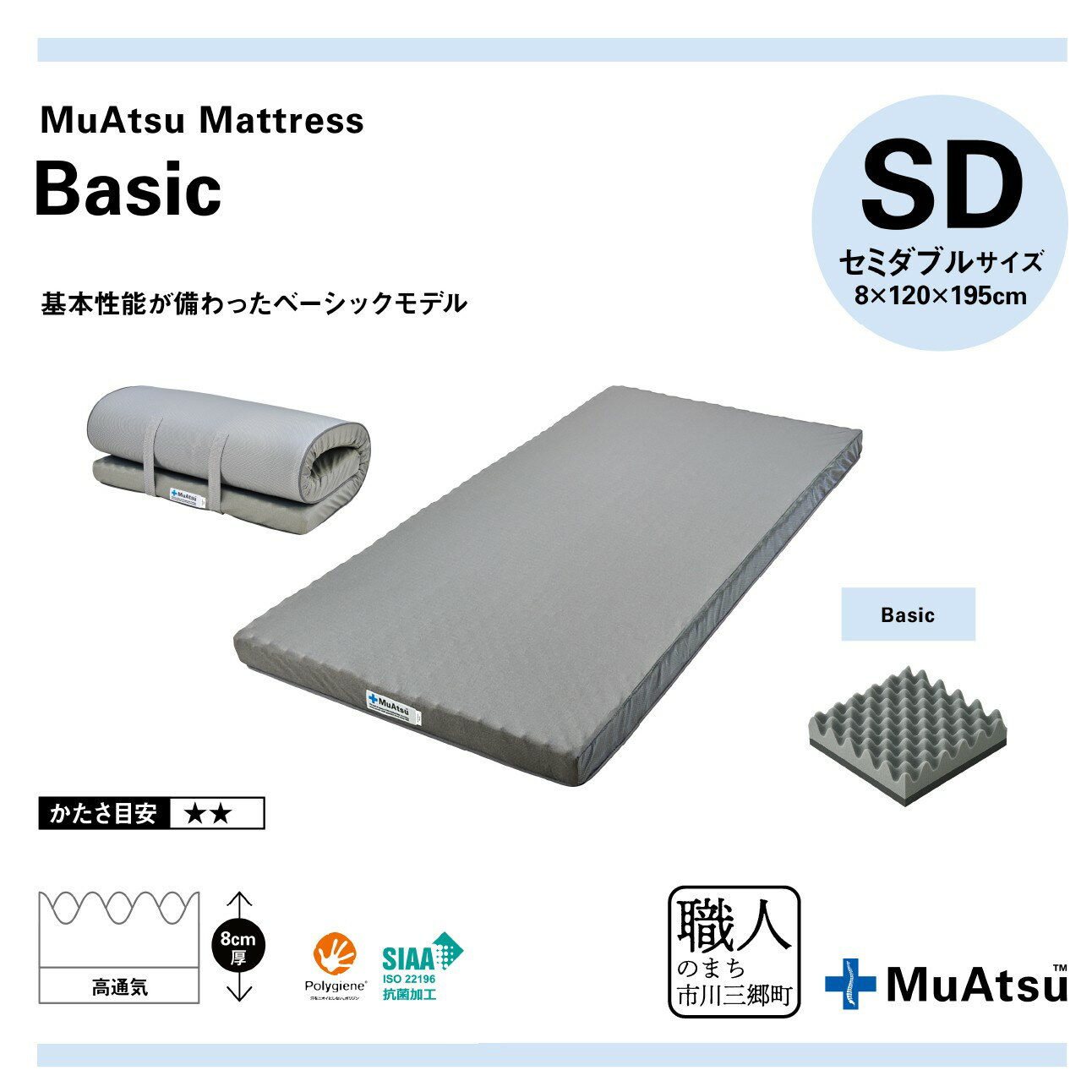 【ふるさと納税】【昭和西川】ムアツ　マットレスBasic　セミダブル [5839-1824]　【寝具・敷布団・敷き布団】　お届け：入金から約1か月前後で順次発送予定　※在庫やお申込数によっては1か月以上かかることがございます。