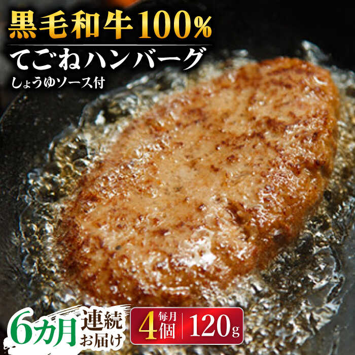 【ふるさと納税】【6回定期便】黒毛和牛100％ 手ごねハンバーグ 120g×4個 しょうゆソース付/フレンチキッチン プルミエ[UCF013]