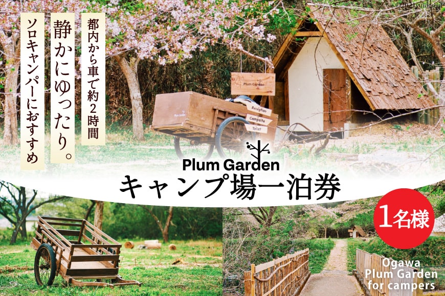 ～ソロキャンパーにおすすめ～キャンプ場1名様一泊券 [Ogawa Plum Garden for campers 埼玉県 小川町 140] キャンプ ソロキャンプ ソロキャン 1名 グランピング 1泊 宿泊券 旅行 チケット