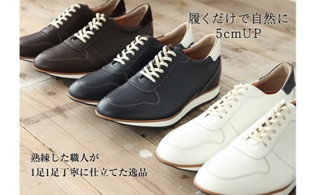 レザースニーカー 本革 カジュアルシューズ 5cmアップ シークレットスニーカー No.801 ブラウン 24.0cm