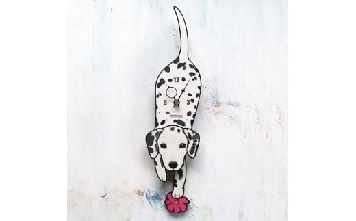 D-68W2 ダルメシアン-犬の振り子時計毛糸玉02.PINK C-CD-068A