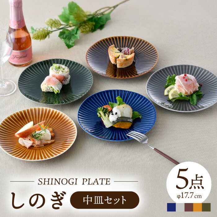 波佐見焼 しのぎ 中皿 プレート 5colors 5枚セット 一龍陶苑