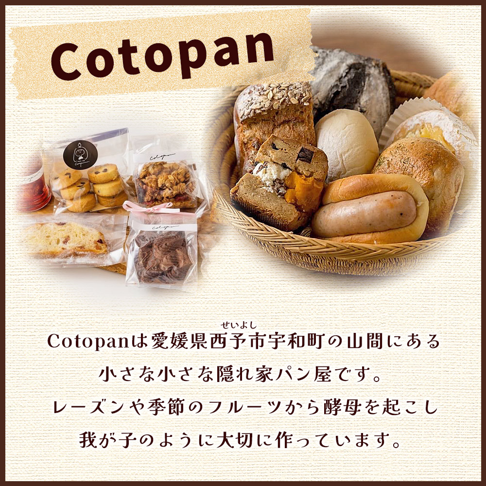 ＜Cotopanおまかせパンセット（8～9個）＞ 天然酵母 国産 ハード系 スイーツ モーニング 低温長時間発酵 パン お楽しみ 自家製酵母 詰め合わせ 愛媛県 西予市