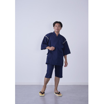筑後市産織物　紳士用甚平(しじら織・無地) 濃紺 LLサイズ