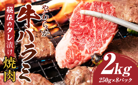 やわらか牛ハラミ焼肉　秘伝のタレ漬け2kg(250g×8P)_mk146-028