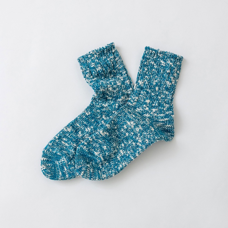 044SLUBMIXリブクルー2Pセット（Mサイズ）-ブラック/ターコイズミックス///靴下 くつした ソックス くつ下 足元 レディース 婦人 メンズ 紳士 おしゃれ シンプル カジュアル 肌触り 