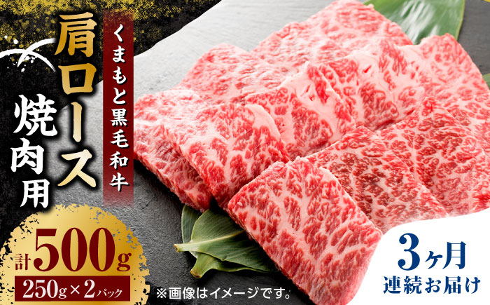
                  【3回定期便】くまもと黒毛和牛 焼肉用 肩ロース 500g（250g×2pc）【馬刺しの郷 民守】 熊本県産 九州産 和牛 お肉 肉 バラ くまもと黒毛和牛 [ZBL064]
                