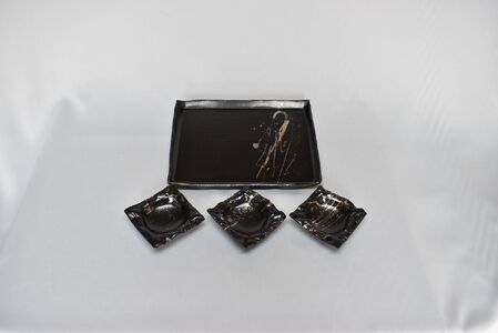 萩焼 銀彩ブラックプレートセット