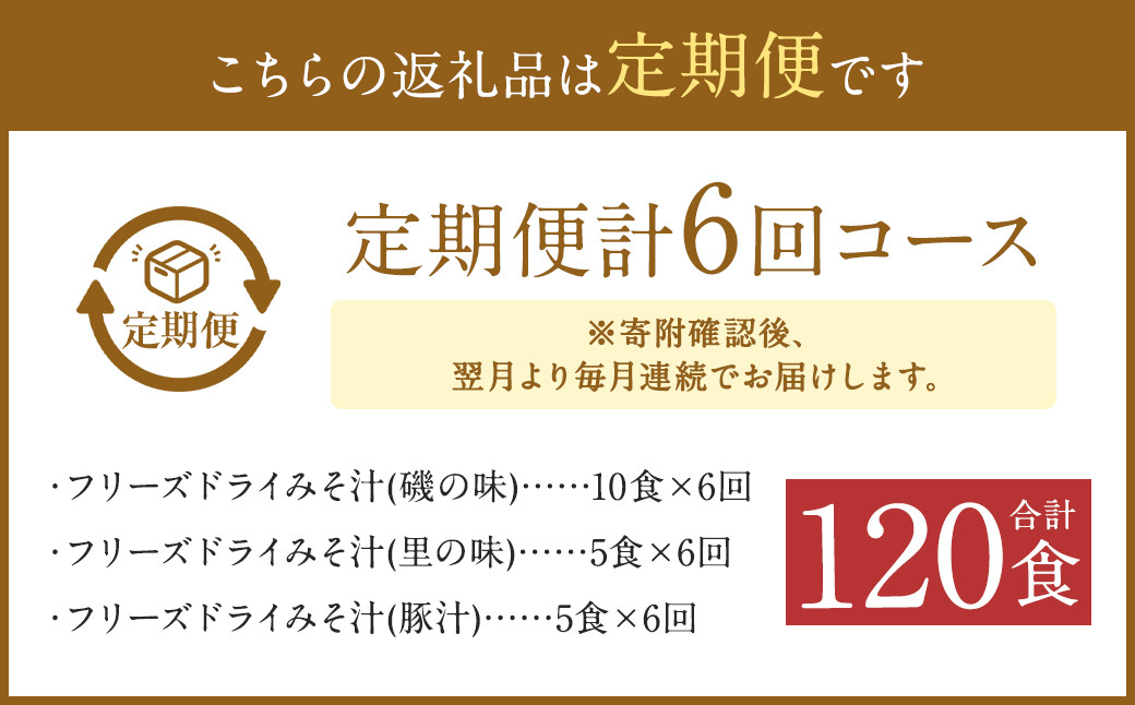 【6ヶ月定期便】フリーズドライみそ汁(磯の味&里の味&豚汁)3種20食