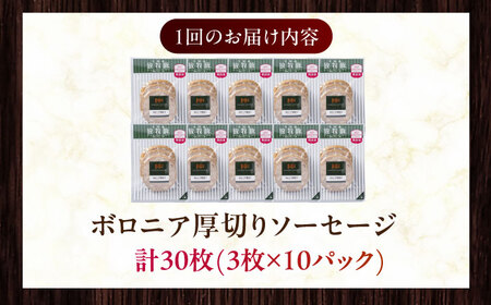 【全12回定期便】【訳あり】【結着剤・発色剤・保存料不使用】 放牧豚 ボロニア厚切りスライスソーセージ 3枚x10セット（130g/パック） 訳あり ソーセージ ウインナー 無塩せき 冷凍配送 セット