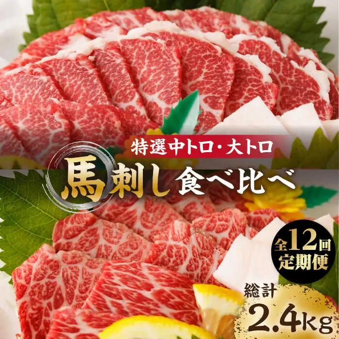 【12回定期便】特選霜降り馬刺し 中トロ大トロ2種食べ比べセット 計200g（各1pc）【馬刺しの郷 民守】 2種馬刺しセット 中トロ 大トロ 霜降り 特選 [ZBL106]