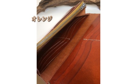 本革ルガトショルダーの2つ折り長財布（真鍮ファスナー） オレンジ