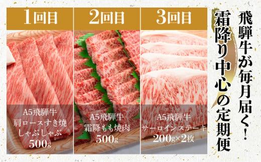 肉の匠家 飛騨牛 【霜降り 定期便 3カ月】 ステーキ  すき焼き  3回 肉  サーロインステーキ  BV102