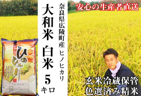 【令和6年度産】大和米　奈良県広陵町産ヒノヒカリ　白米5kg///ひのひかり