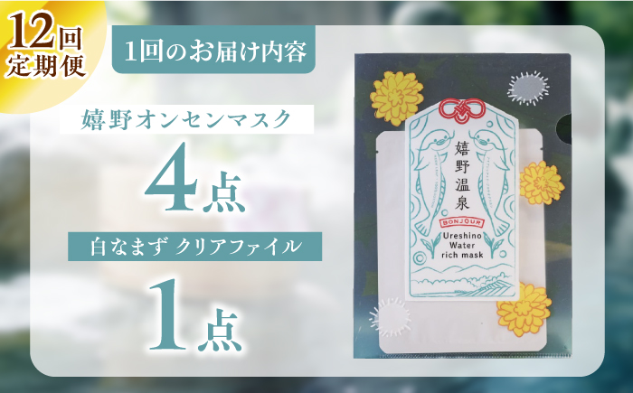 【12回定期便】嬉野オンセンマスク マンスリーセット（白なまずクリアファイル付き）【ボンジュール株式会社】 [NCV106]
