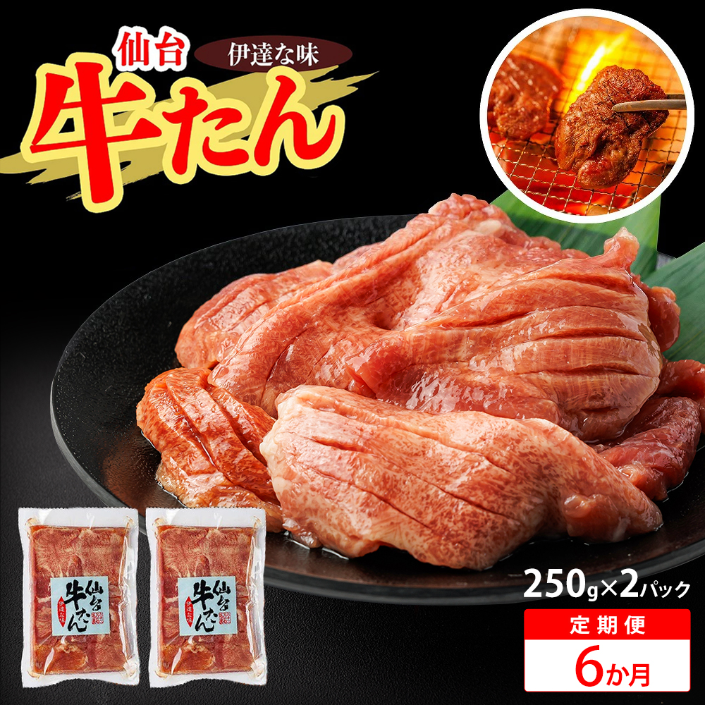 【6か月定期便】仙台牛たん伊達な味（塩）　250g×2パック　【04209-0443】