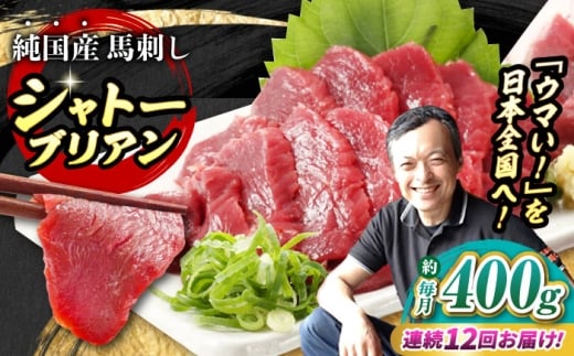 【全12回定期便】『純国産』熊本の味 赤身 馬刺し シャトーブリアン 計約400g（約200g×2パック）チルド 冷蔵 ブロック【有限会社 九州食肉産業】　馬刺 馬肉 桜肉 馬 うま ウマ ヘルシー 国産 新鮮 専用タレ 上質 低カロリー 高タンパク 冷凍 生食 生肉 専用醤油付 専用 醤油 専用タレ付 タレ ギフト 贈答用 食品 熊本県 合志 合志市 [AYCN067]