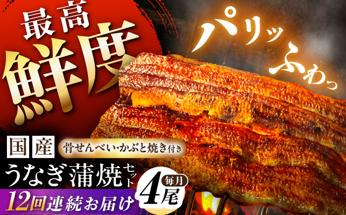 
            【12回定期便】【備長炭】 国産 うなぎの蒲焼 4尾セット 鰻 ウナギ タレ付き 白川町 / 多幸八 [AWBL015]
          